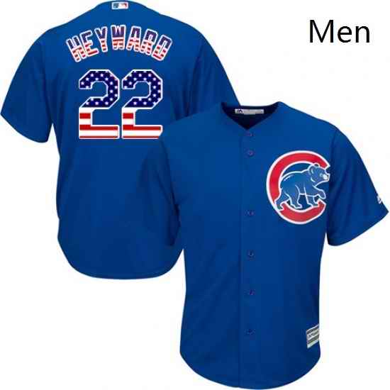 Mens Majestic Chicago Cubs 22 Jason Heyward Replica Royal Blue USA Flag Fashion MLB Jersey